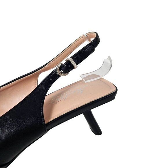 Womens Formal Black Slingback Pointed Toe Kitten Heels Buckle Detail Size 7.5" - Picture 7 of 10